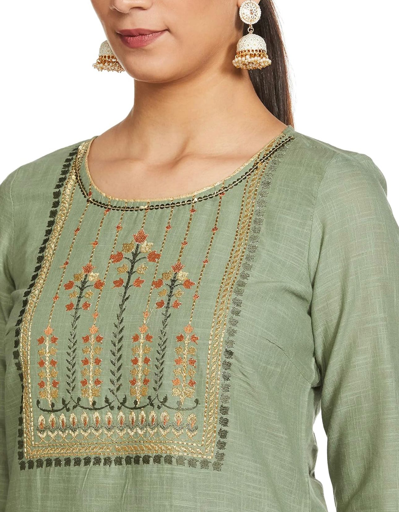 Cotton Green solid Round neck straight kurta set Germany