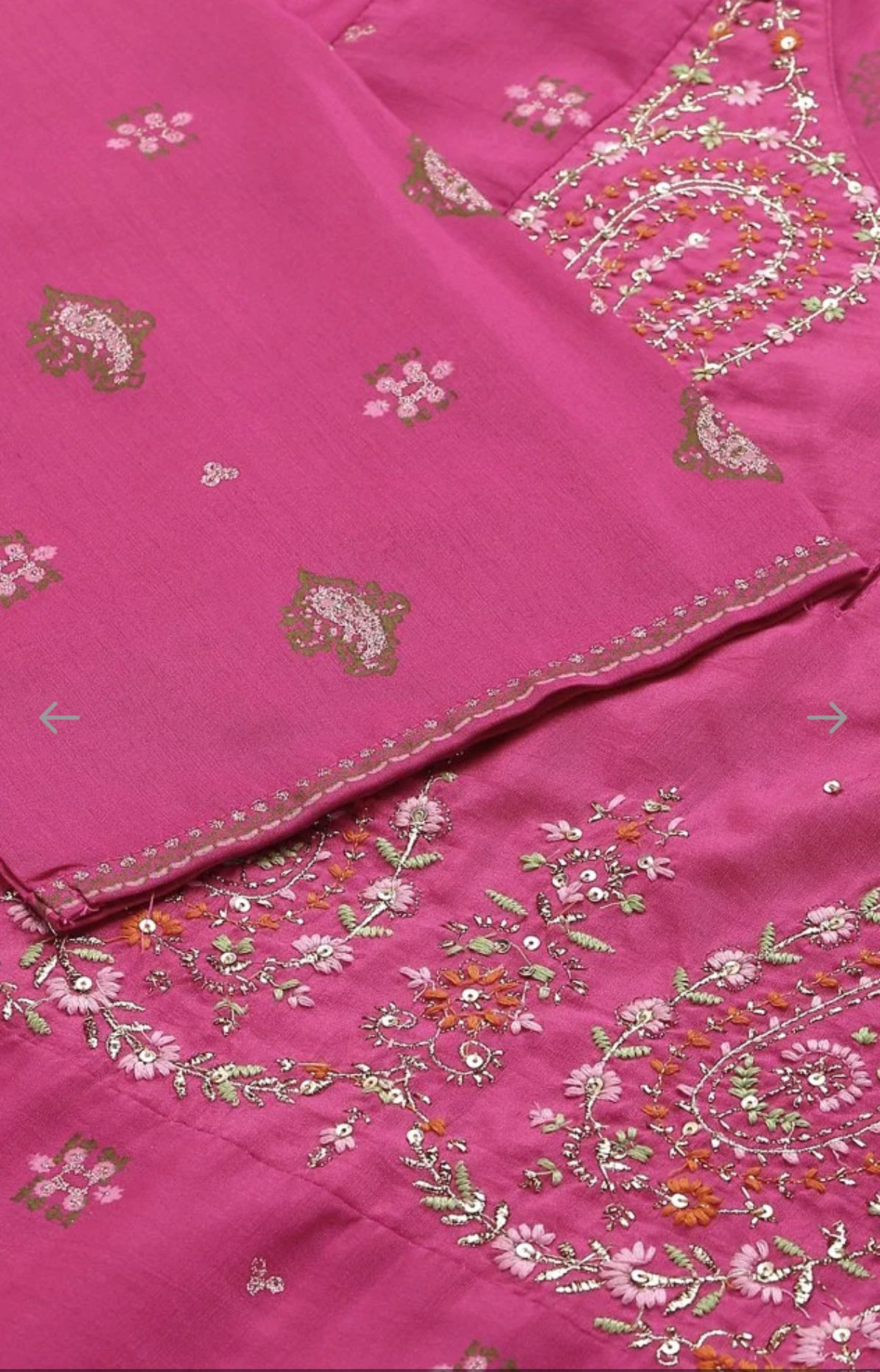 Pink Printed kurta with culottes and Green dupatta set in Poland