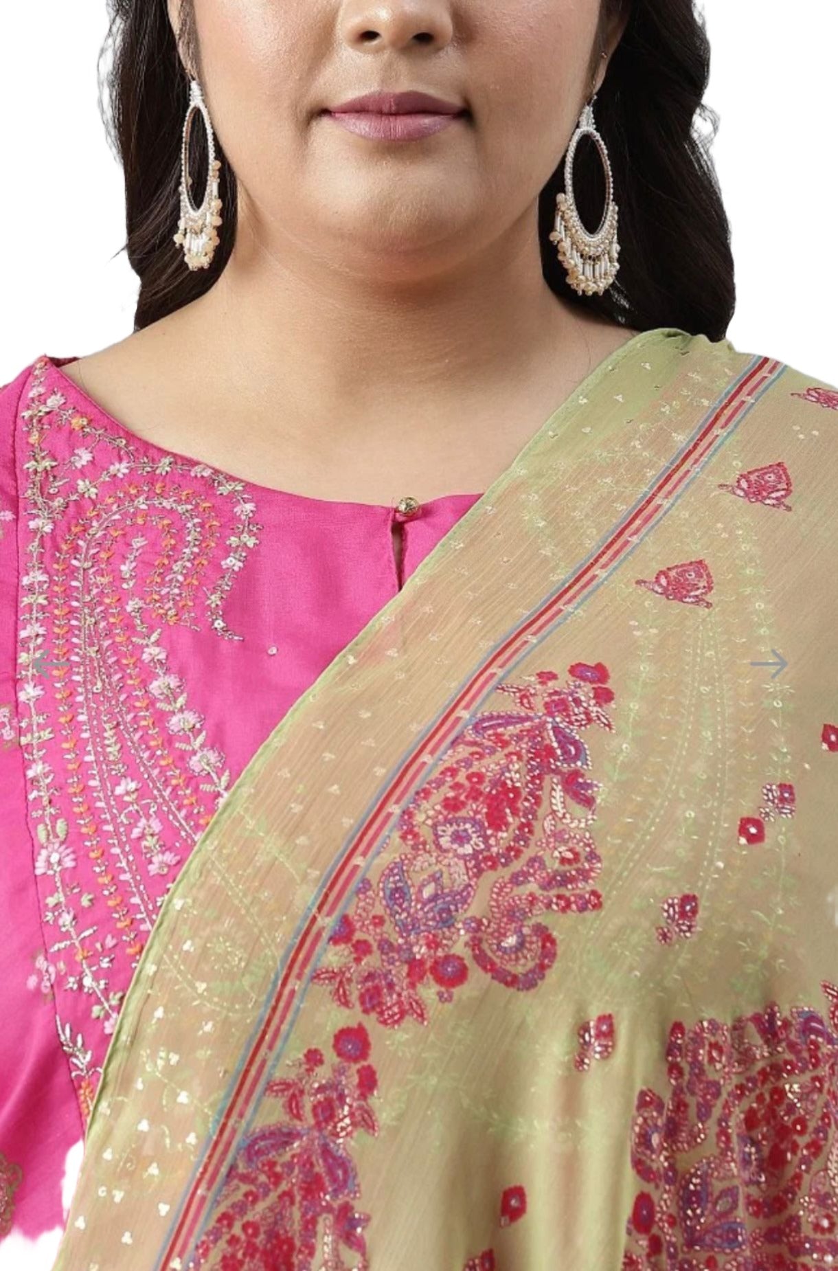 Pink Printed kurta with culottes and Green dupatta set in Poland