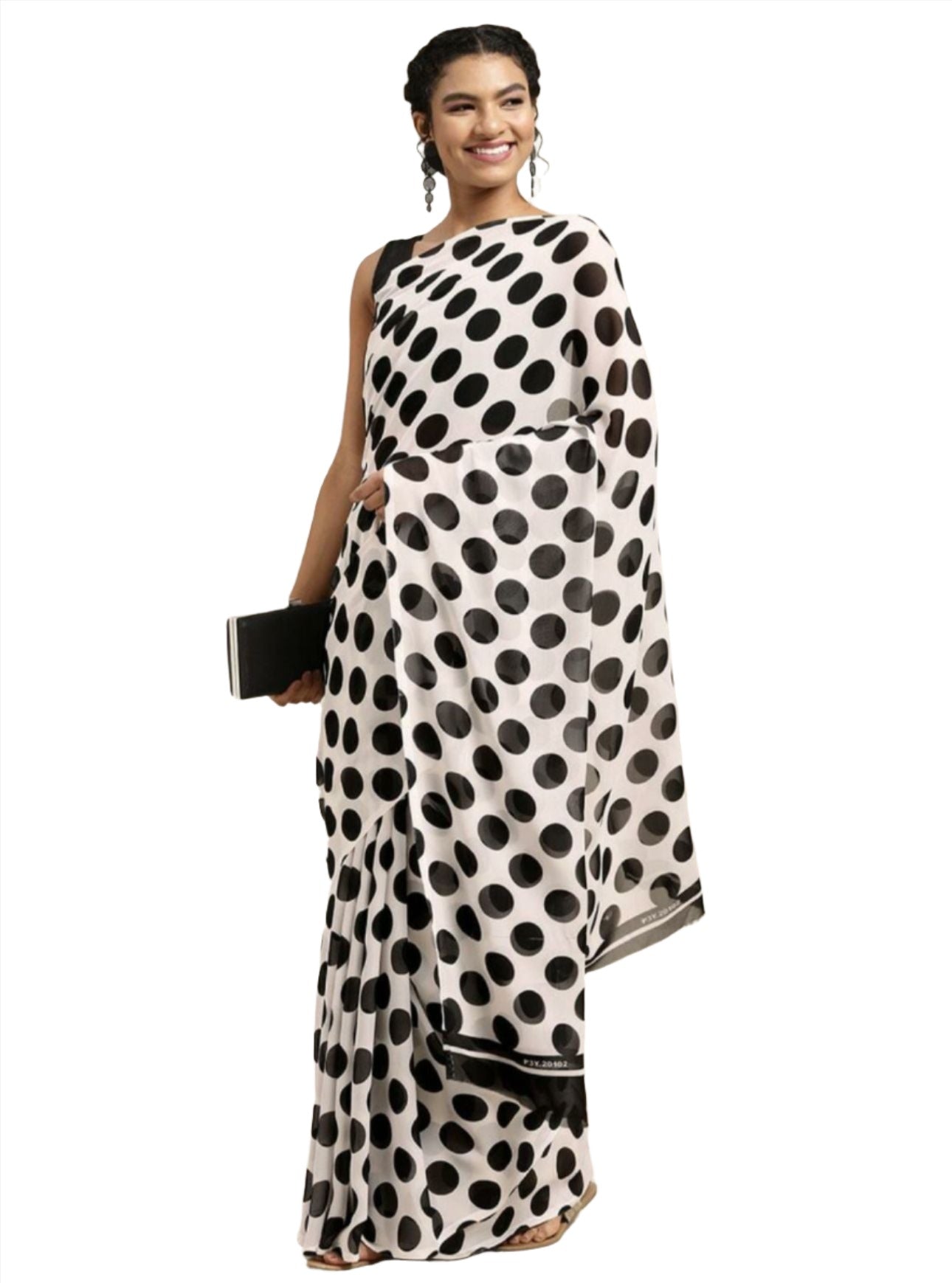 White Poly Georgette Casual Saree
