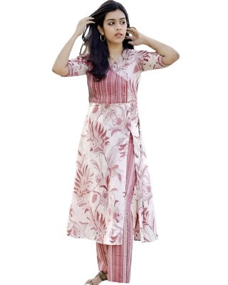 Designer cut with New print Reyon kurti pant set