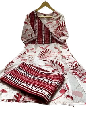 Designer cut with New print Reyon kurti pant set