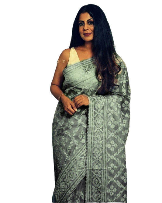 Pure Orgenza Chiken Work All Over with GOP Lace Border Saree