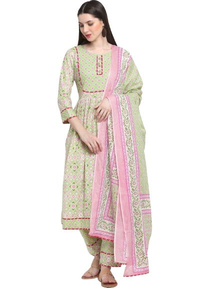 Women Fluorescent Green Embroidered Pure Cotton Trousers Suit(Indian Deginer Outfit)