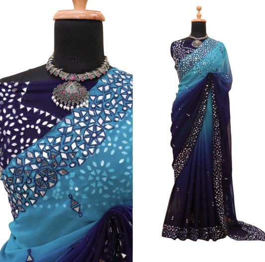 Embroidered & Real mirror work Saree(Indian Saree)