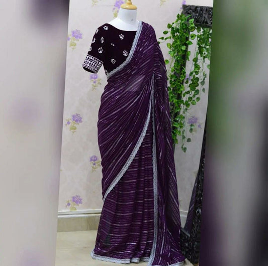 Presenting you most beautiful saree with stiched blouse(Indian Saree))