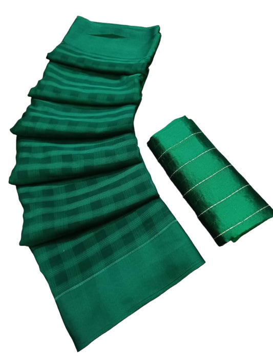 Saree chiffon silk soft with heavy weaving checks