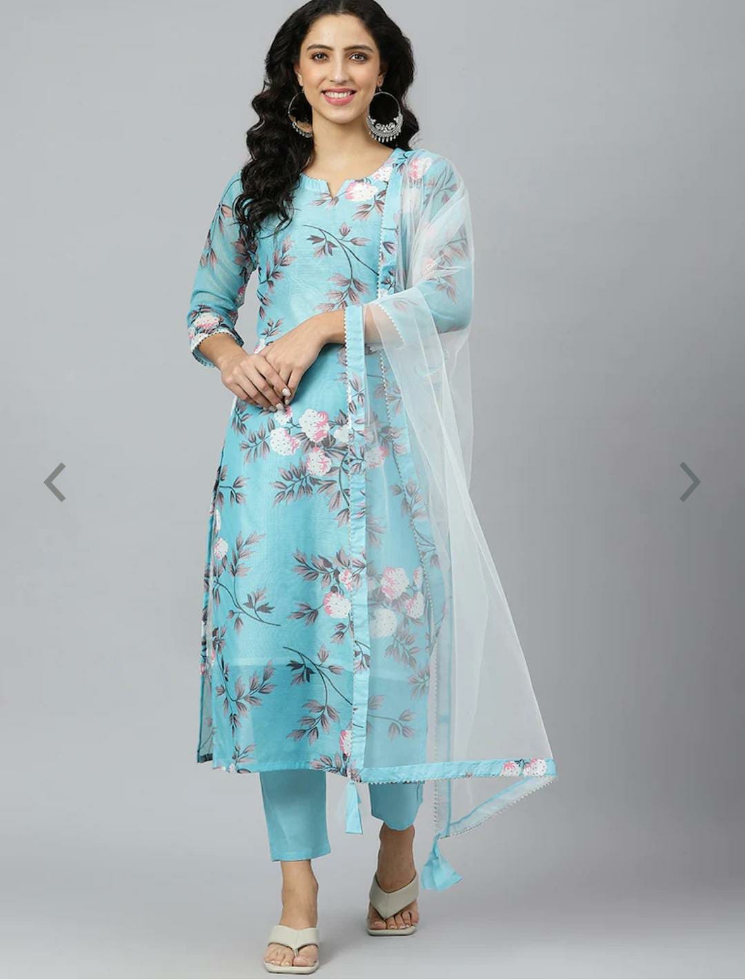 Blue Abstract Printed Pure Cotton Kurta with Palazzos & With Dupatta