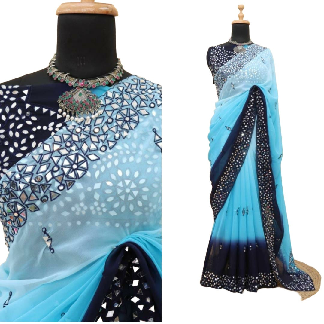 Embroidered & Real mirror work Saree(Indian Saree)