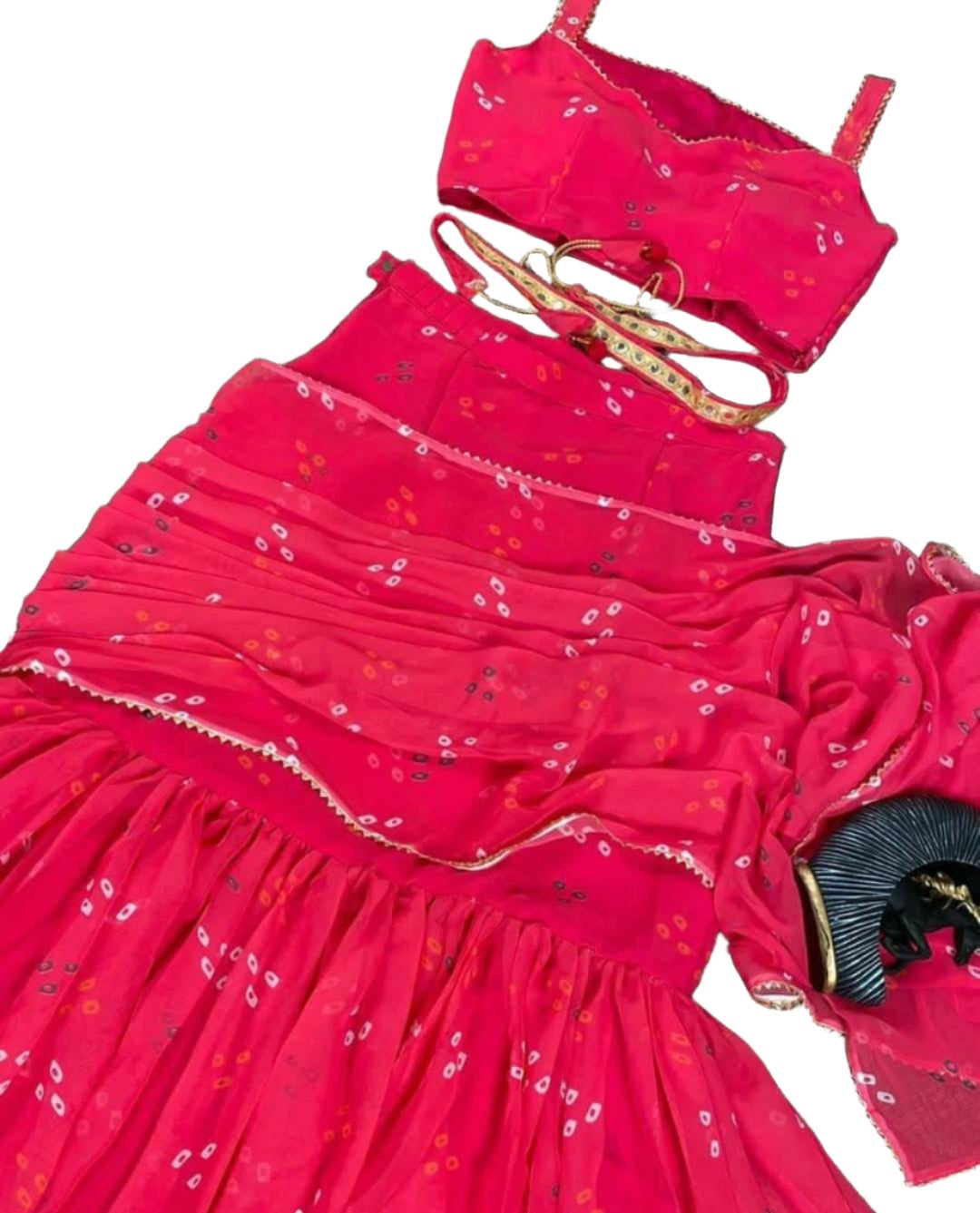 Boutique style new Fancy party wear Georgette printed fully stitched lengha saree with blouse and Belt.(Deginer Outfit)