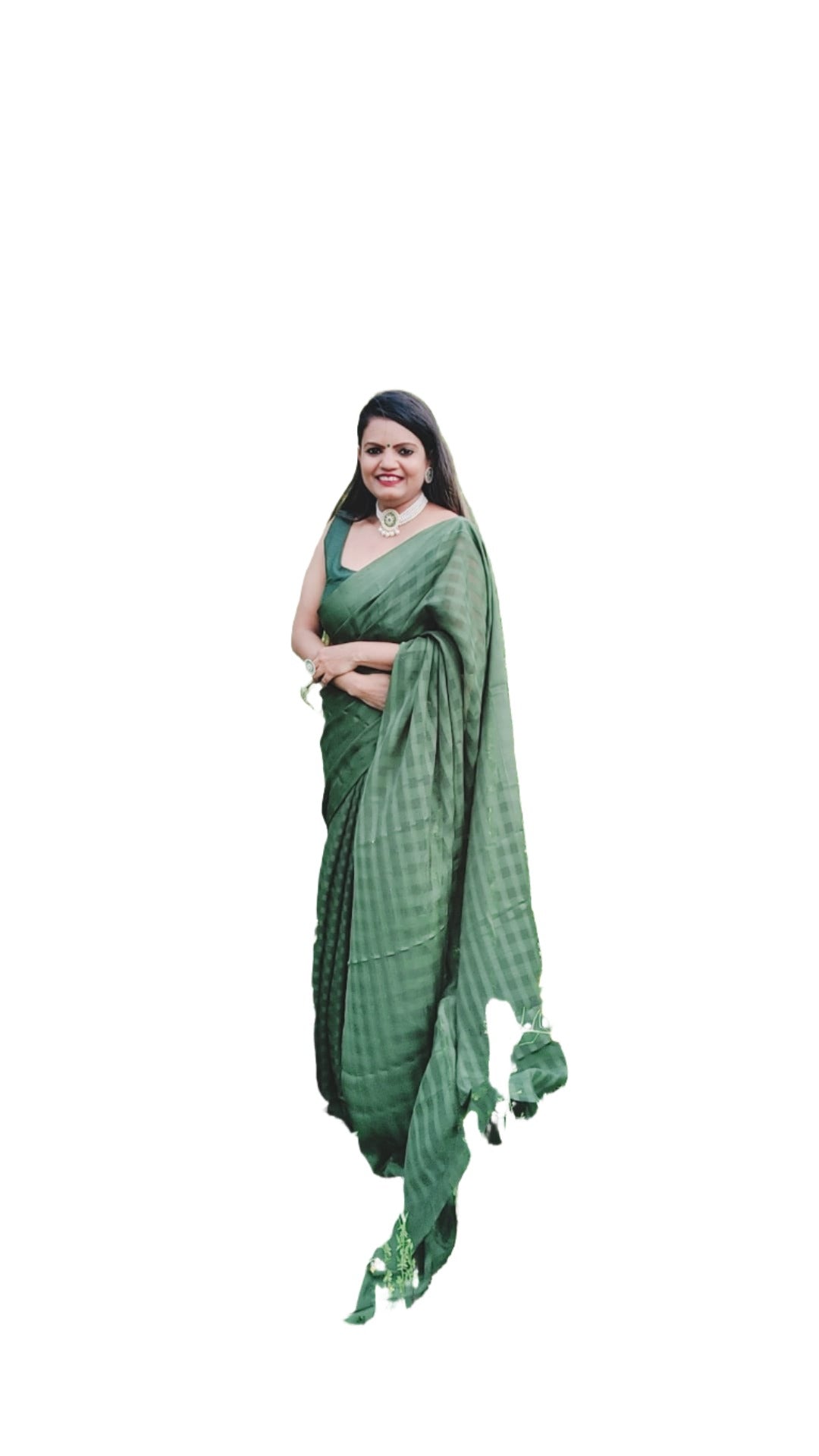 Saree chiffon silk soft with heavy weaving checks