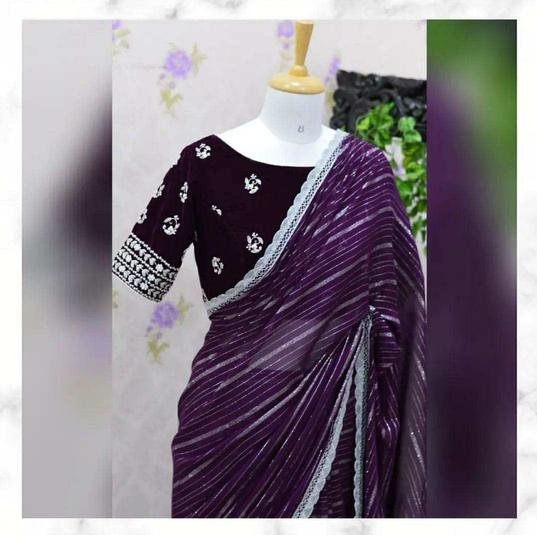Presenting you most beautiful saree with stiched blouse(Indian Saree))