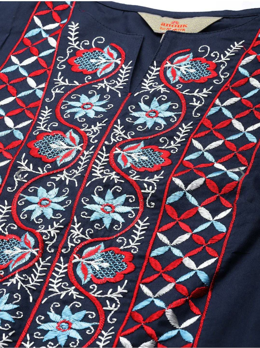 Navy Blue Design Thread Work Pure Cotton Kurta With Palazzos(Indian outfit)