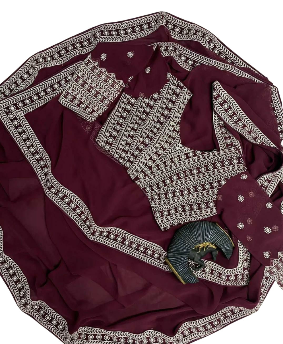 Georgette saree Deginer look eye catchy wine with heavy thread embroidery work blouse.(Indian Saree)