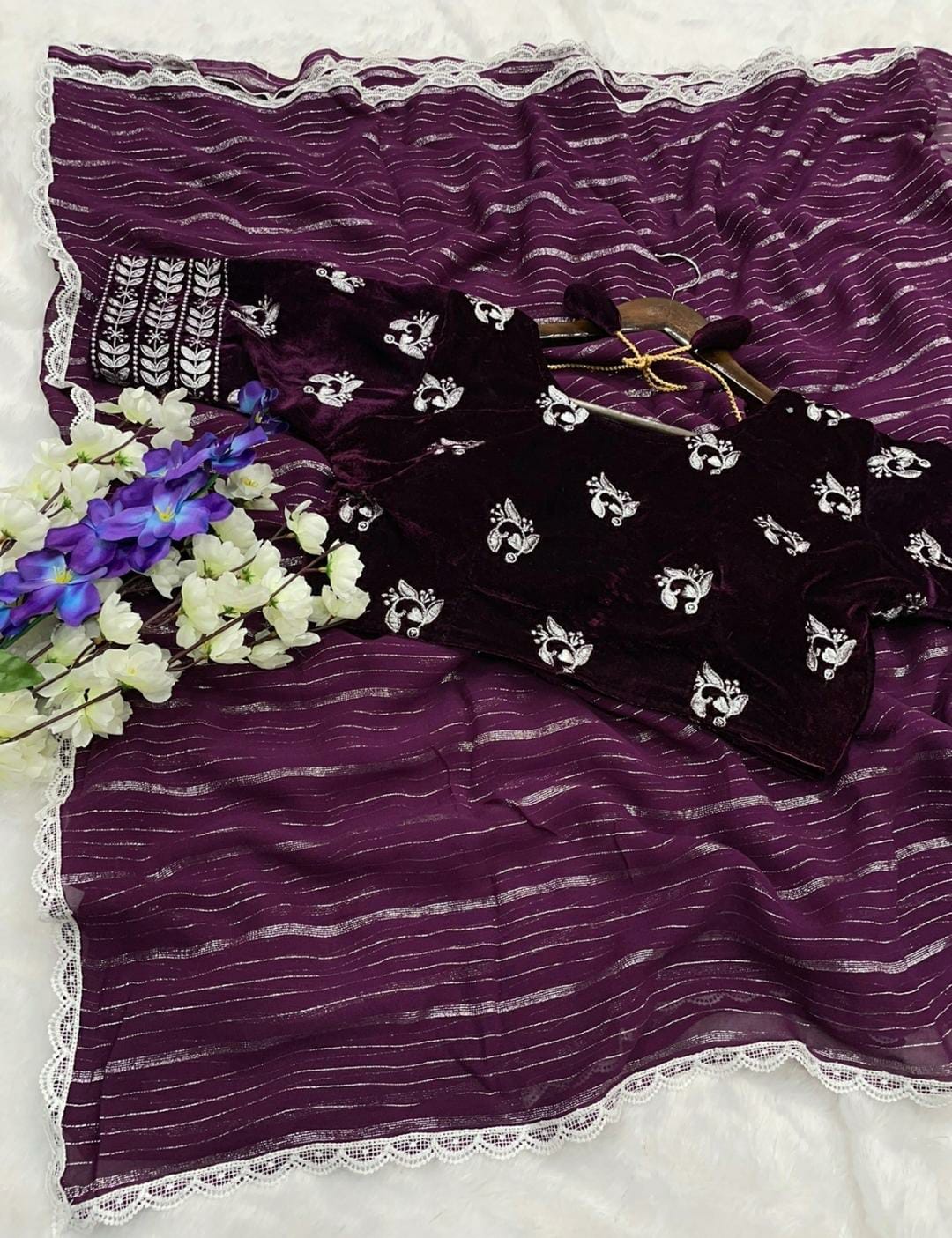 Presenting you most beautiful saree with stiched blouse(Indian Saree))