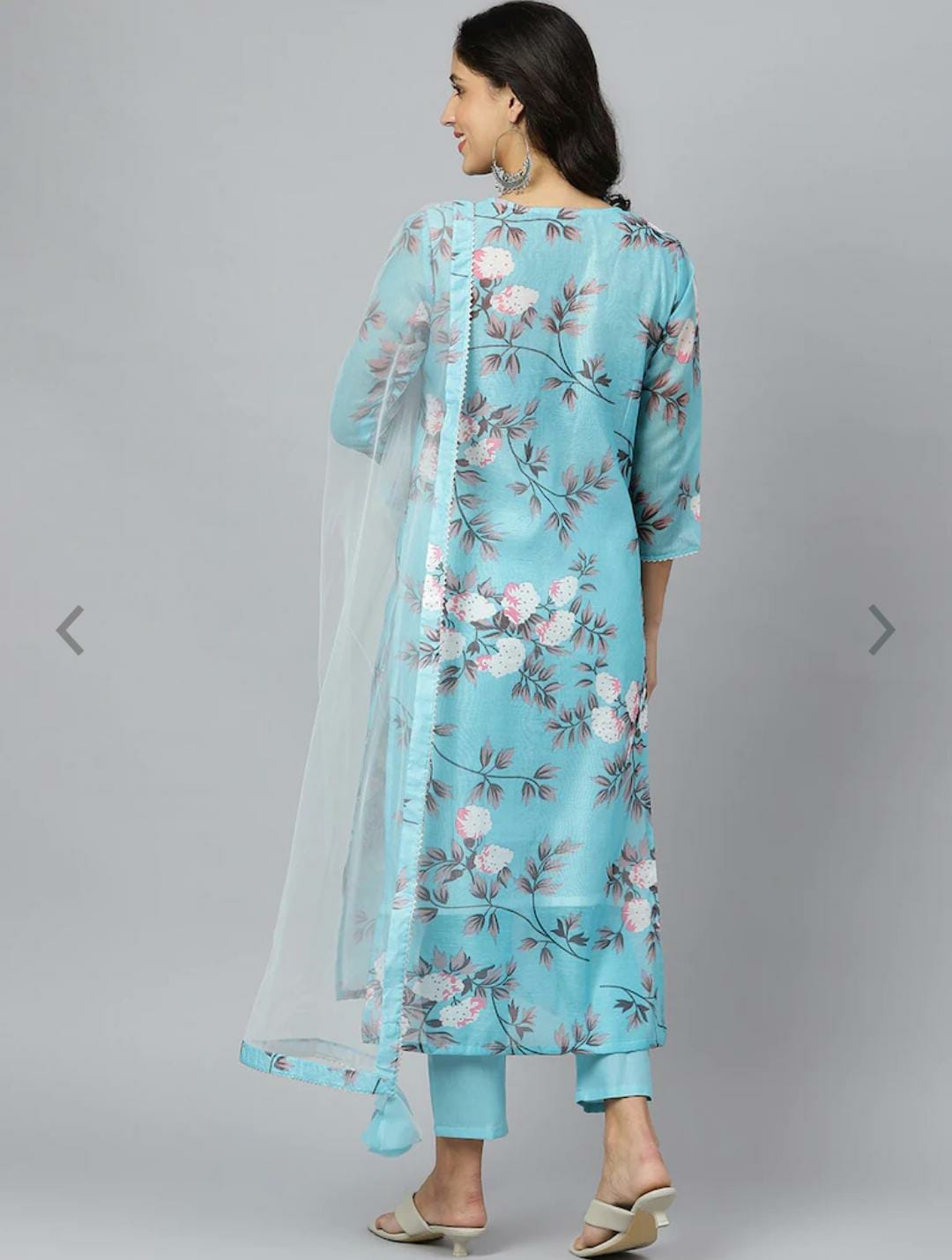 Blue Abstract Printed Pure Cotton Kurta with Palazzos & With Dupatta