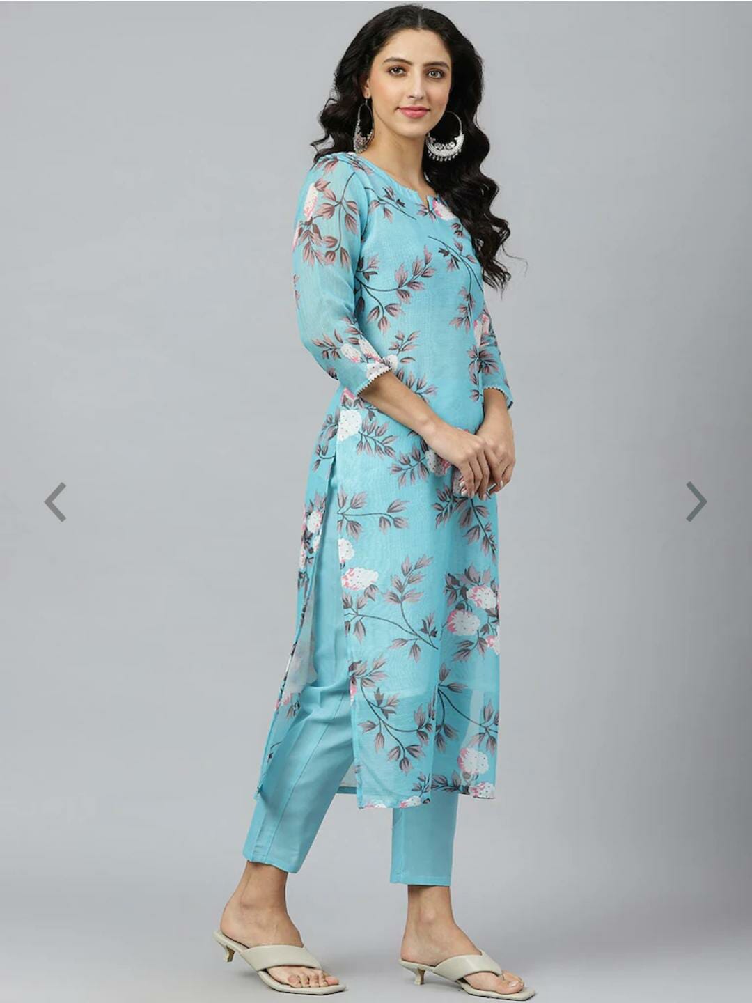 Blue Abstract Printed Pure Cotton Kurta with Palazzos & With Dupatta