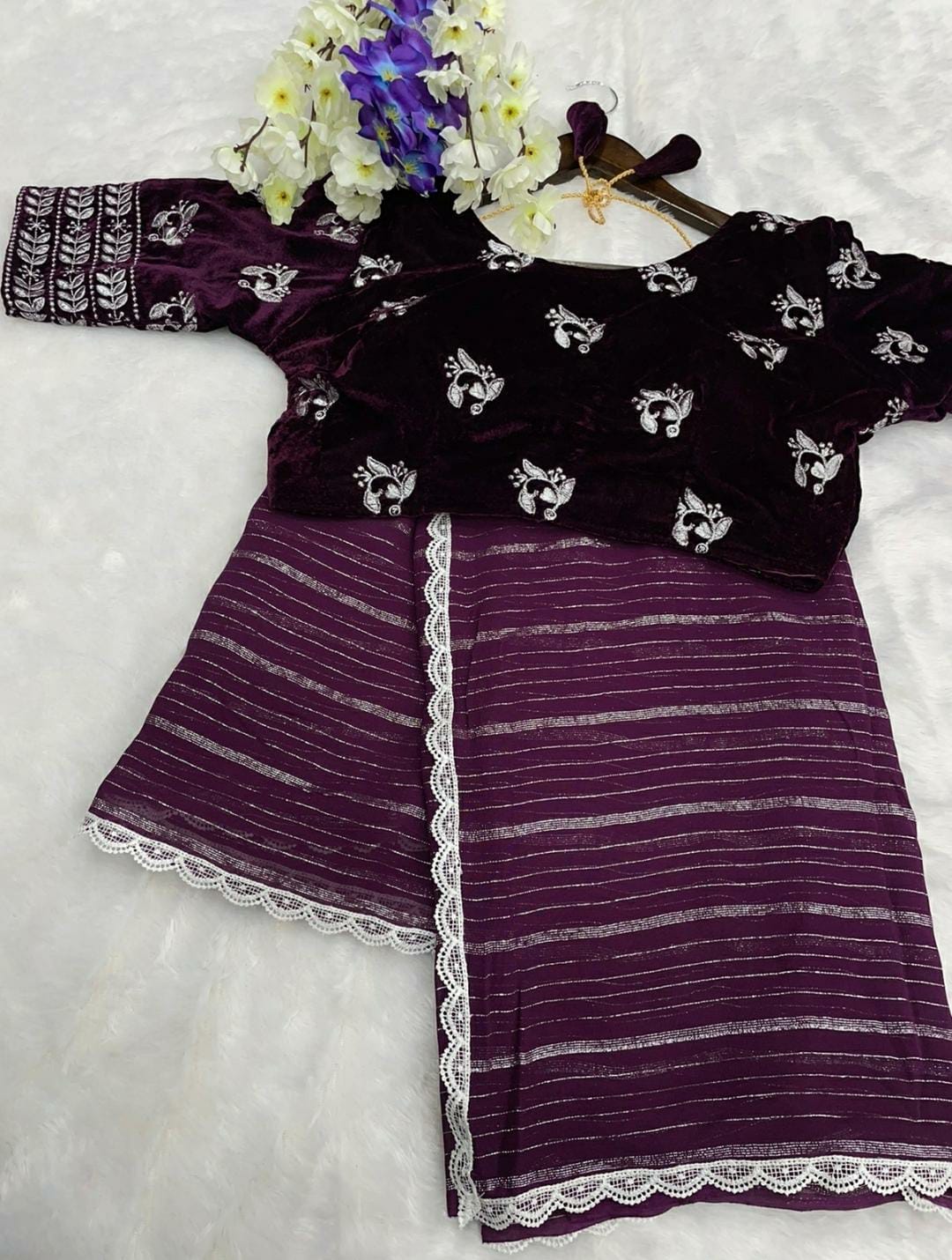 Presenting you most beautiful saree with stiched blouse(Indian Saree))