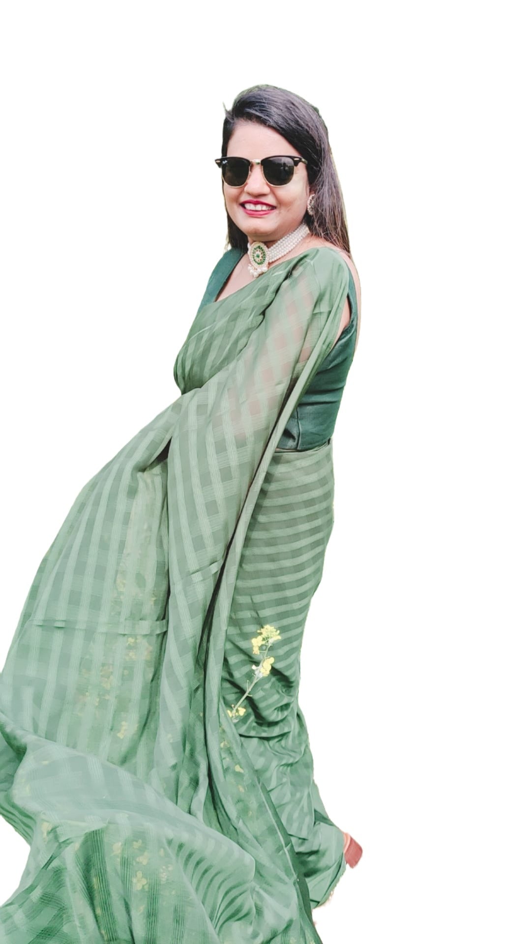Saree chiffon silk soft with heavy weaving checks