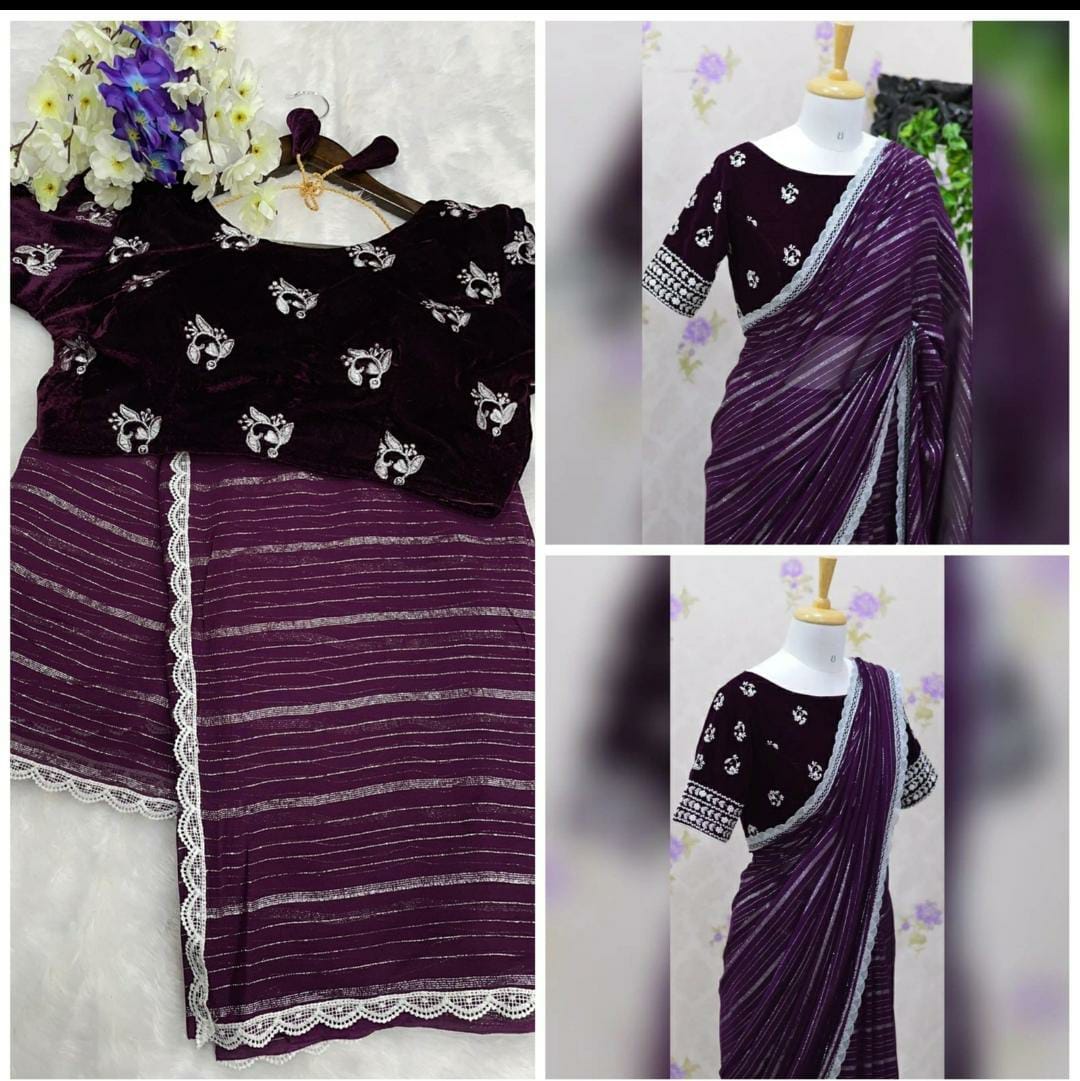 Presenting you most beautiful saree with stiched blouse(Indian Saree))