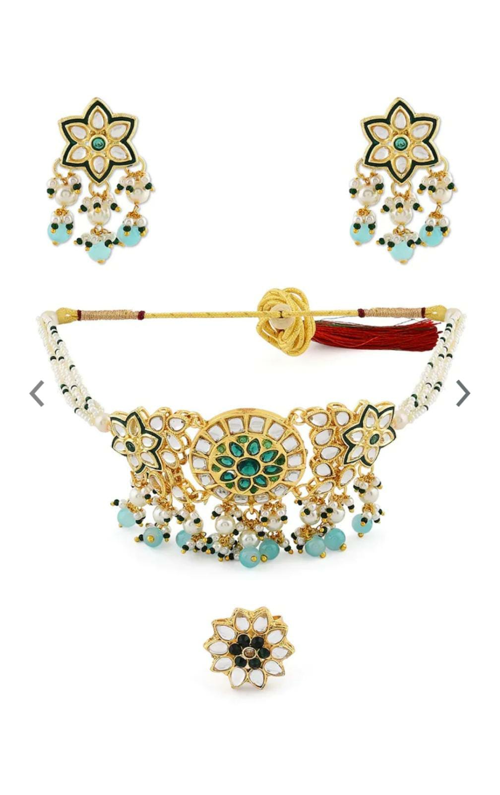 Gold-Toned & Green Alloy Gold - Plated Kundan - Studded Jewellery Set