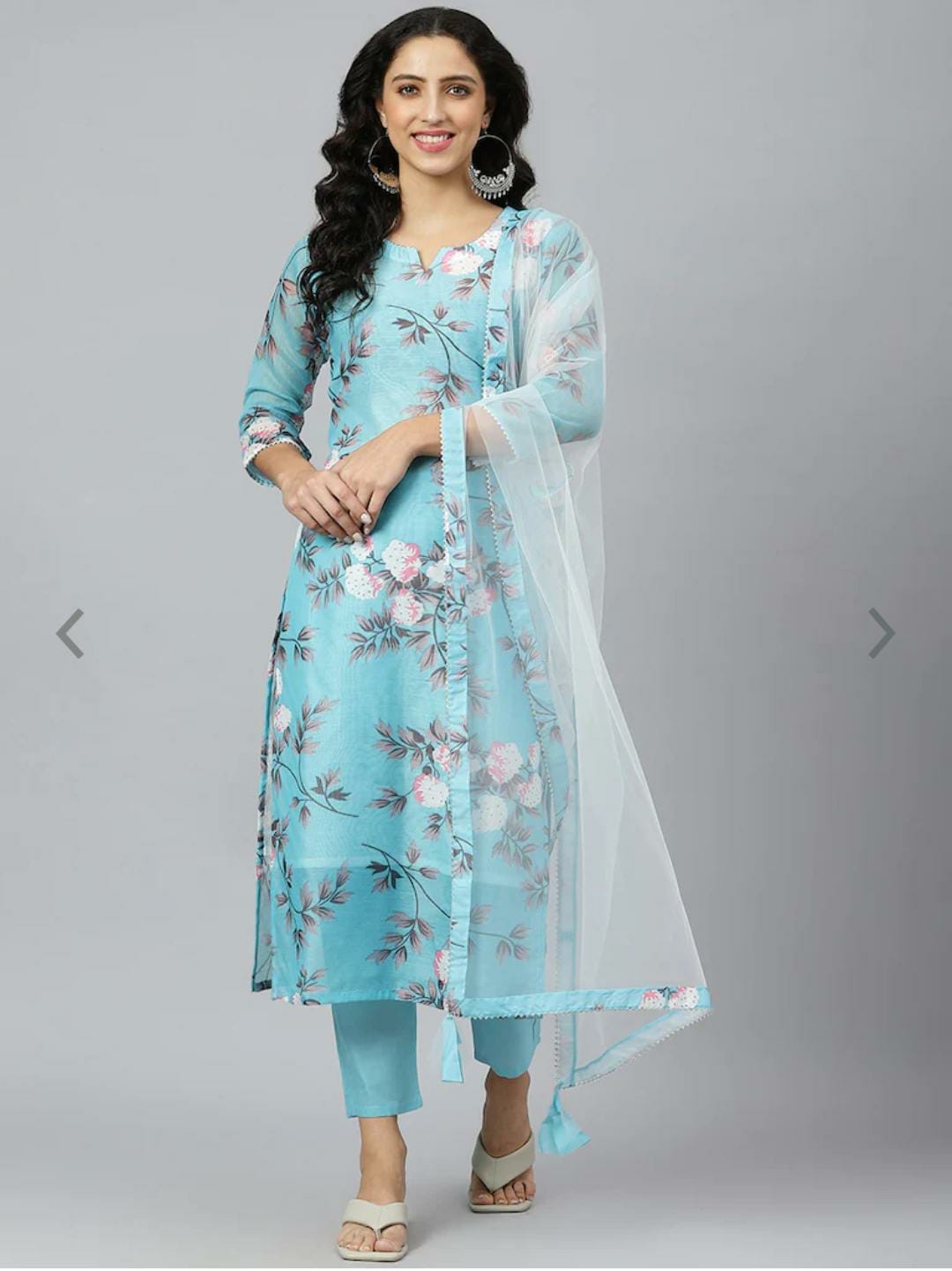 Blue Abstract Printed Pure Cotton Kurta with Palazzos & With Dupatta