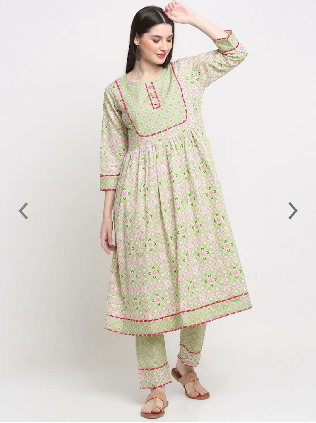 Women Fluorescent Green Embroidered Pure Cotton Trousers Suit(Indian Deginer Outfit)