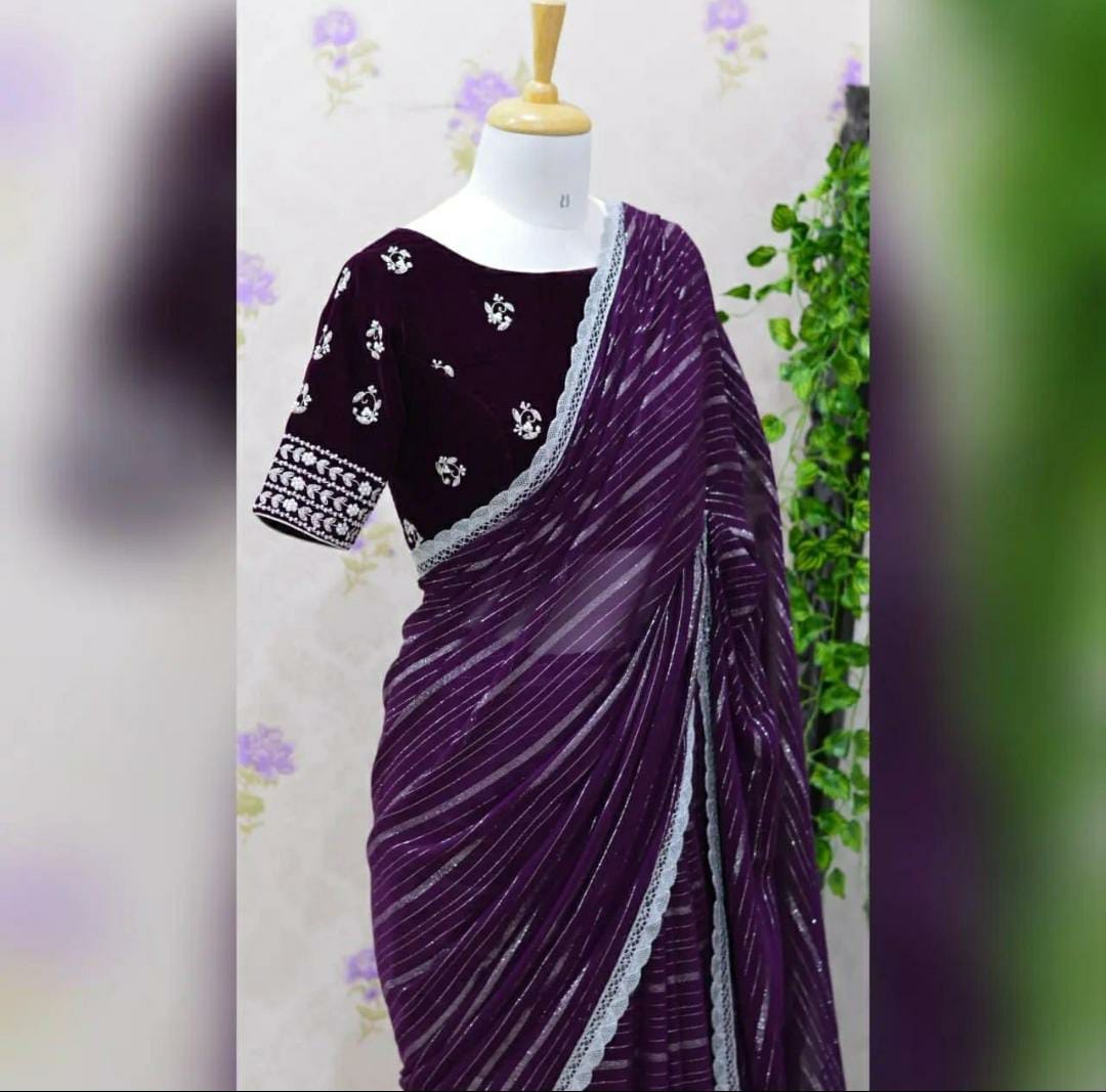 Presenting you most beautiful saree with stiched blouse(Indian Saree))