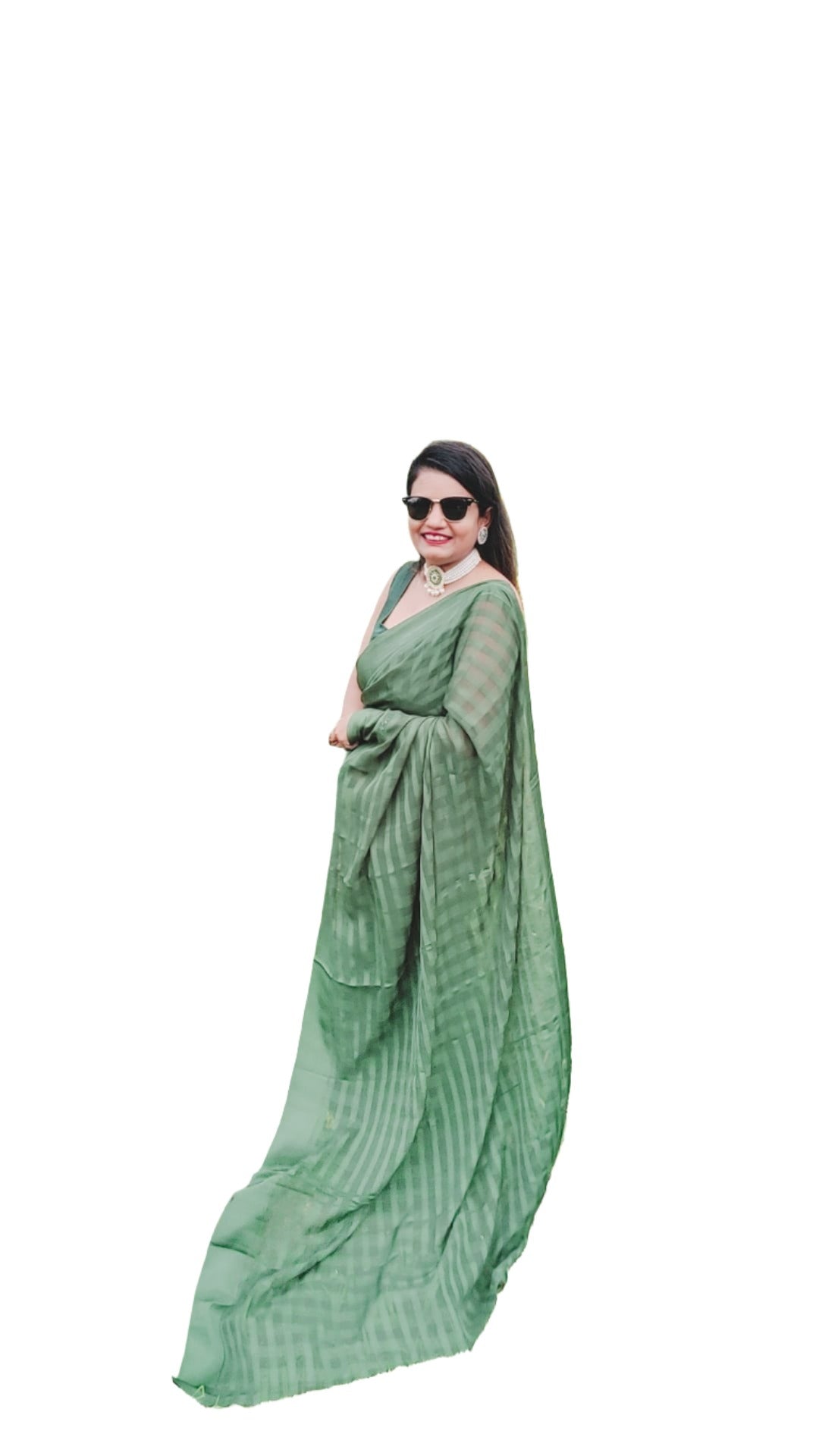 Saree chiffon silk soft with heavy weaving checks