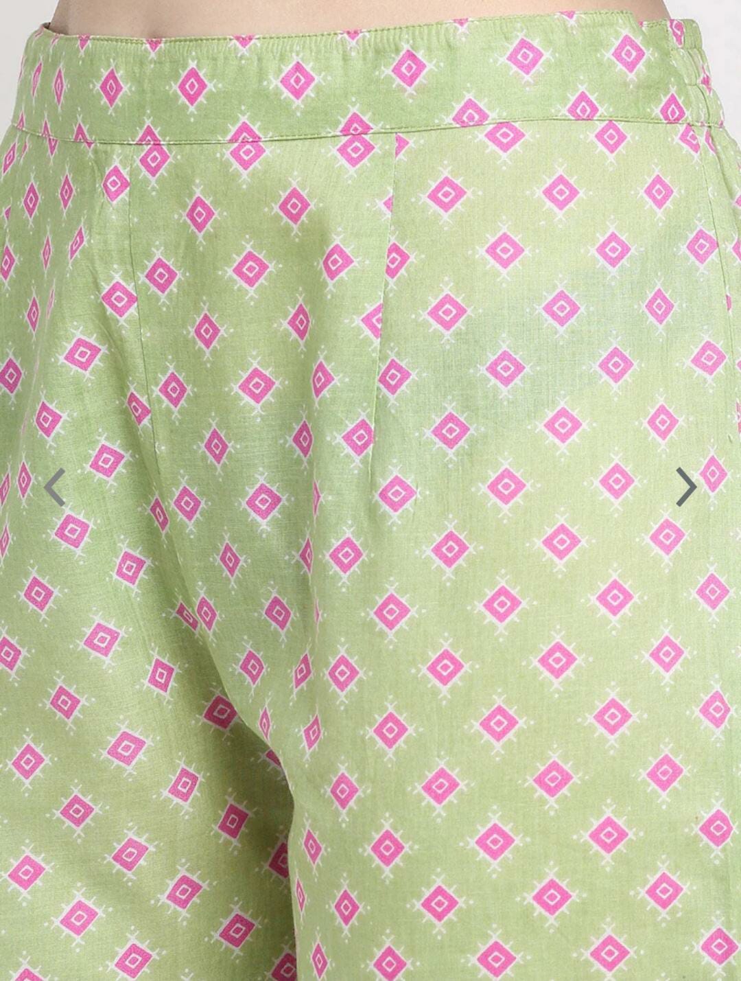 Women Fluorescent Green Embroidered Pure Cotton Trousers Suit(Indian Deginer Outfit)