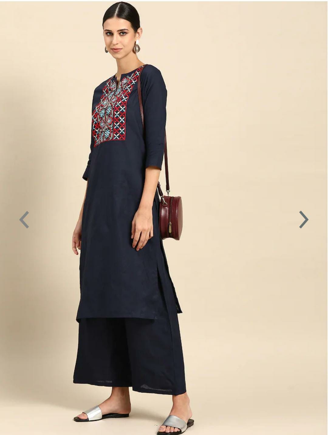 Navy Blue Design Thread Work Pure Cotton Kurta With Palazzos(Indian outfit)