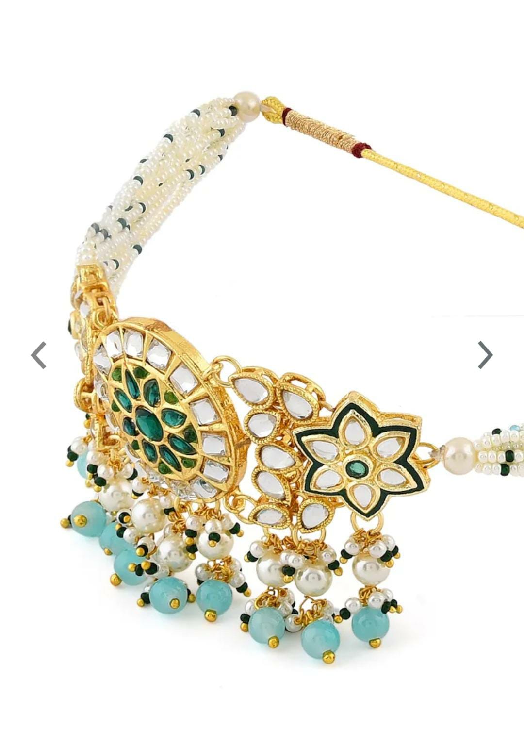 Gold-Toned & Green Alloy Gold - Plated Kundan - Studded Jewellery Set