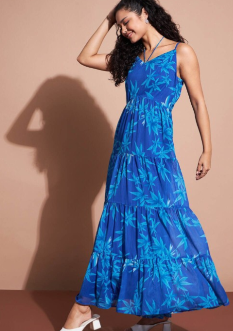 Floral Printed Sleeveless Georgette A-Line Midi Dress in Germany