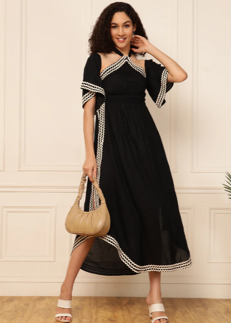 BLACK A LINE SLIT DRESS FOR WOMEN IN MUNICH