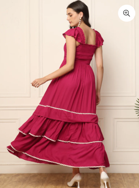 MAGENTA TIERED SMOCKED WOMEN MAXI DRESS IN GERMANY
