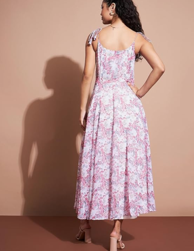 Floral Printed Sleeveless Georgette A-Line Dress in Germany