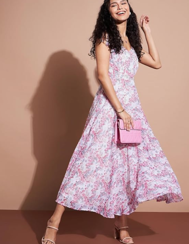 Floral Printed Sleeveless Georgette A-Line Dress in Germany