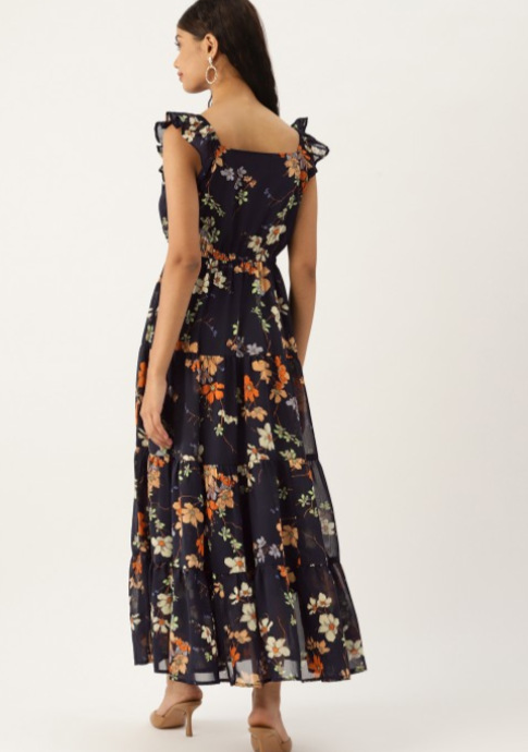 Floral Print Georgette A-Line Maxi Dress in Berlin