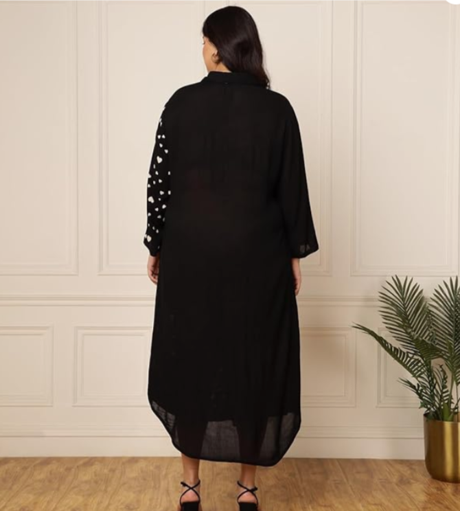 Solid with Heart Print Rayon Plus Size Shirt Dress in Munich
