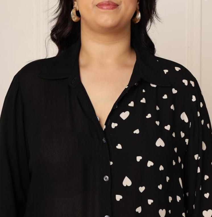 Solid with Heart Print Rayon Plus Size Shirt Dress in Munich
