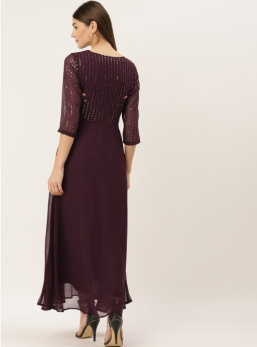 Burgundy Embellished Georgette Maxi Dress in Germany