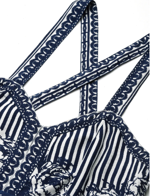 BLUE STRIPED WITH BORDER PRINTED WOMEN TIERED MAXI DRESS in Munich