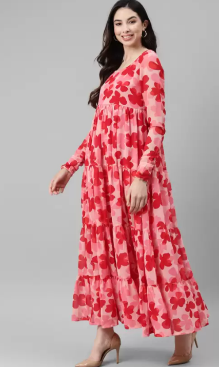 Women Floral Print Georgette Flared Kurta in Berlin