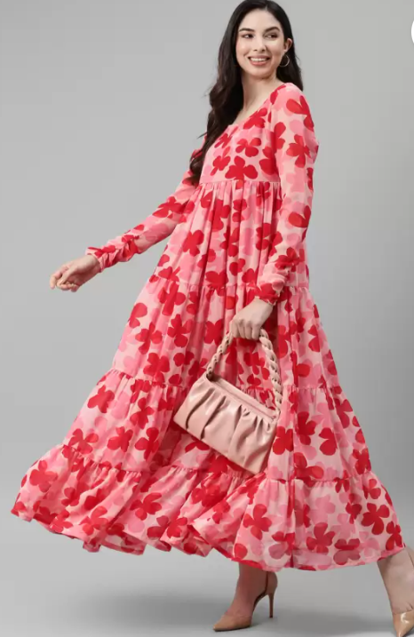 Women Floral Print Georgette Flared Kurta in Berlin