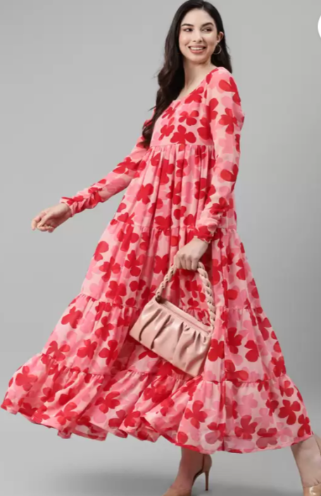Women Floral Print Georgette Flared Kurta in Berlin