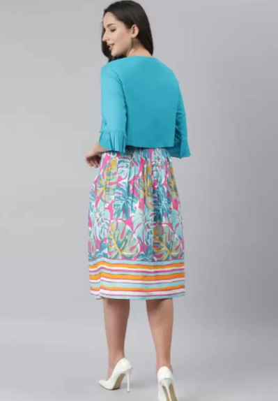 Women Printed Rayon  Round Neck Calf Length Dress in Germany