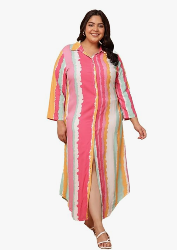 Wave Print Rayon Plus Size Shirt Dress for Women in Germany