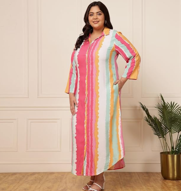Wave Print Rayon Plus Size Shirt Dress for Women in Germany