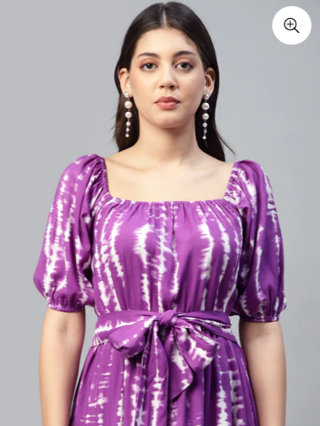 Lavender Tie Dye Women Tiered Dress embroidery and fabric detail - Neha Couture Indian Fashion