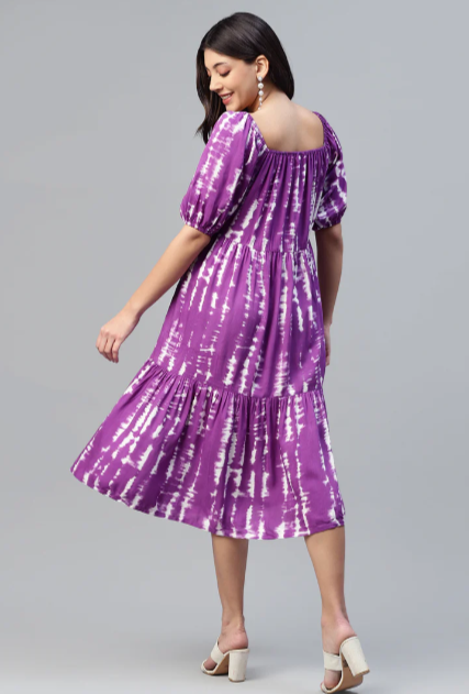 LAVENDER TIE DYE WOMEN TIERED DRESS IN BERLIN